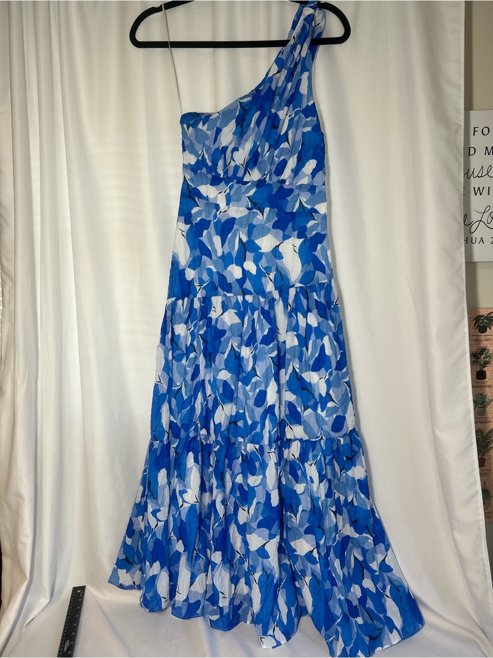 Billy J One Shoulder Maxi Dress Blue Floral Tiered Lined Women’s Size 6au